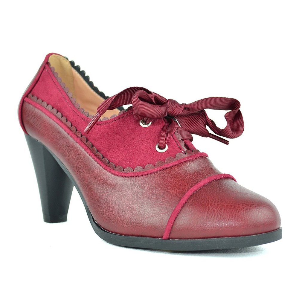 Chase & Chloe Women's Classic Lace Up Kitten Mid-Heel Round Toe Oxfords - Picture 2 of 3